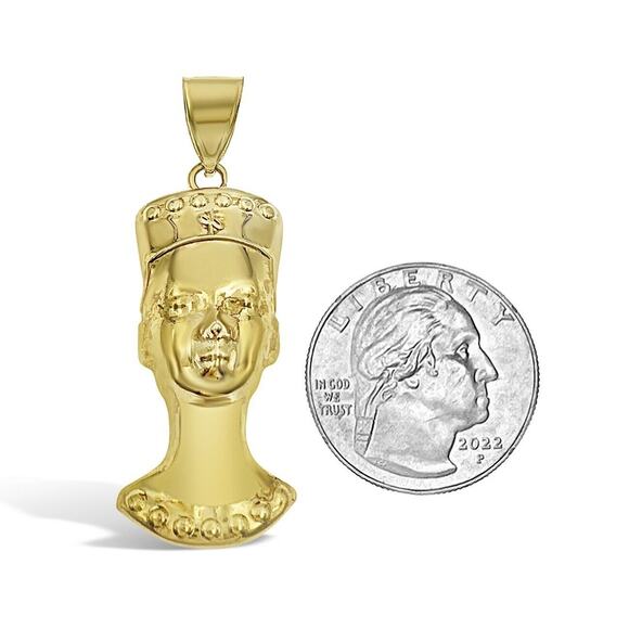 10k Yellow Gold Egyptian Queen Nefertiti Pendant 2" - Picture 2 of 3